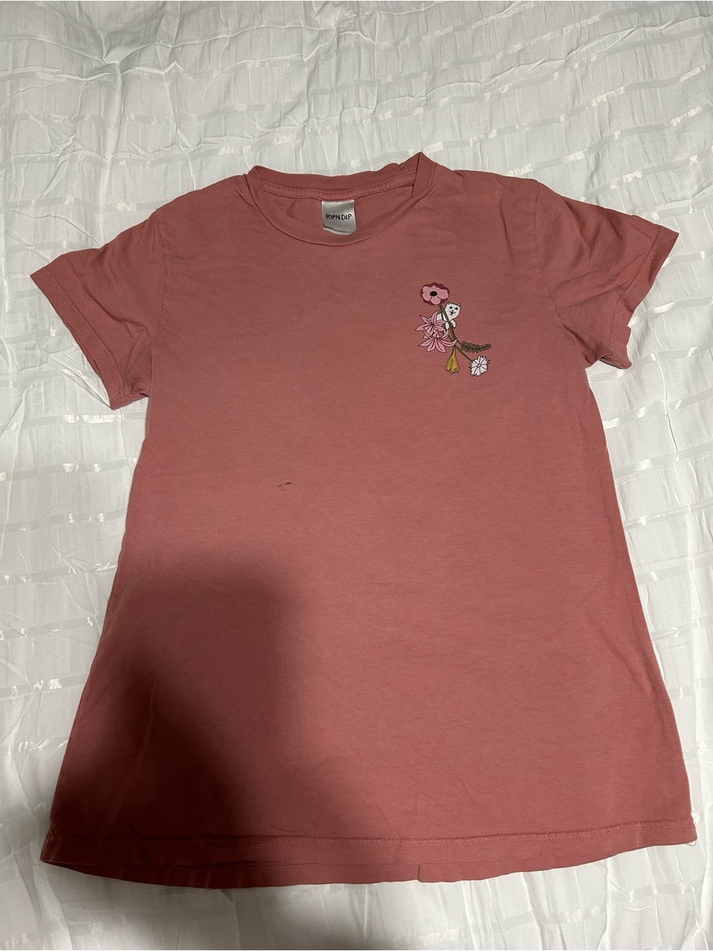 Ripndip Dusty Rose Short Sleeve Tee with Small Floral Embroidery